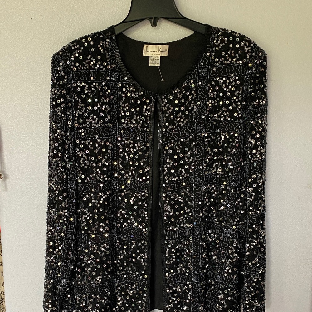 Laurence Kazar Black Beaded Open-Front Jacket